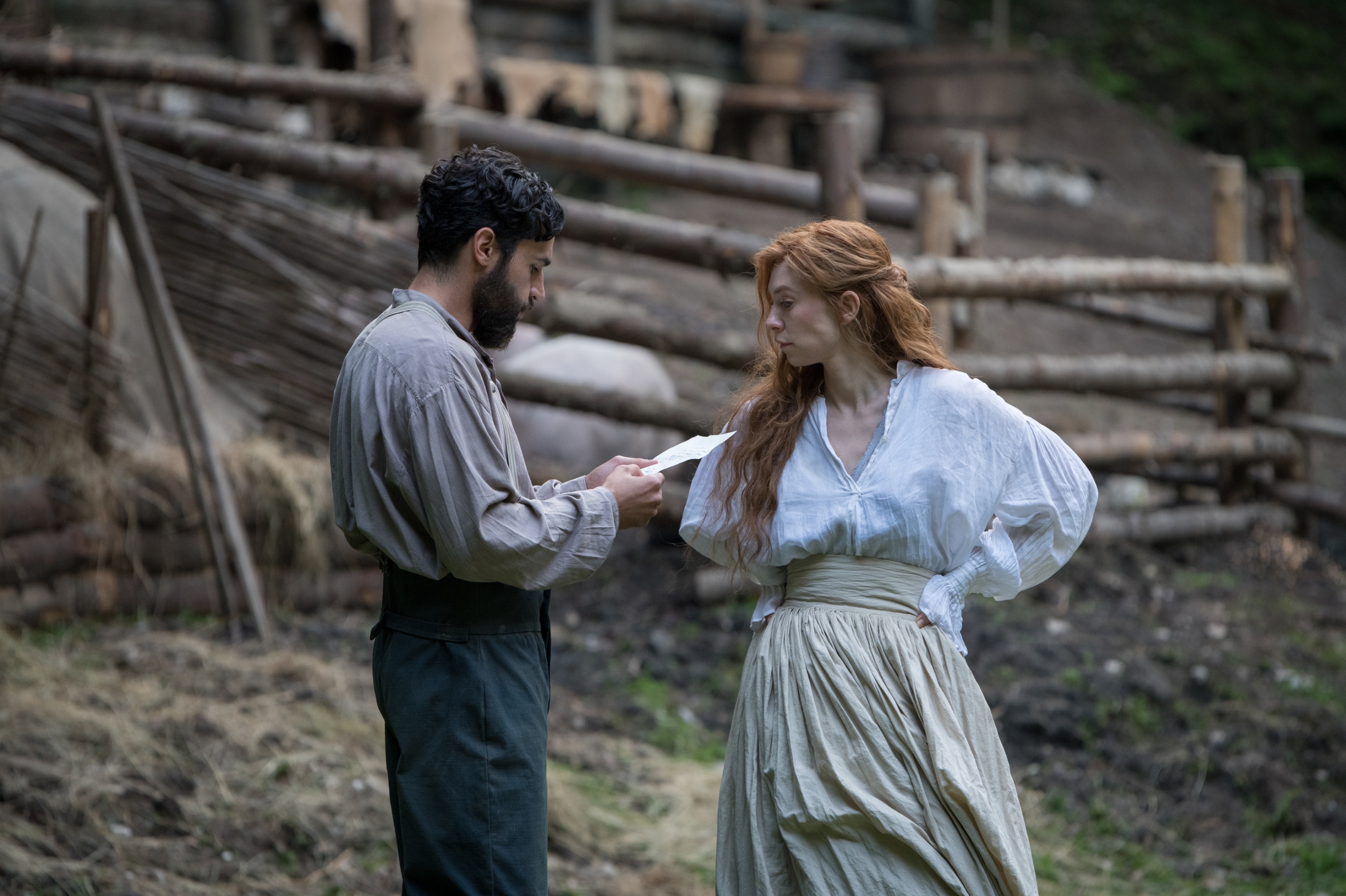 Christopher Abbott (L) stars as Finney and Vanessa Kirby (R) stars as Tallie in Mona Fastvold’s The World to Come, a Bleecker Street release. Image by Vlad Cioplea.