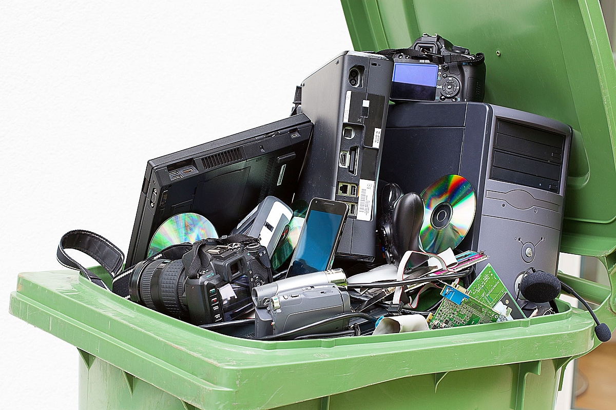 Electronic devices in trash bin