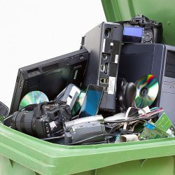 Electronic devices in trash bin