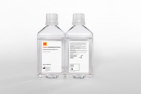 Pharmaceuticals phosphate buffered saline bottles front back